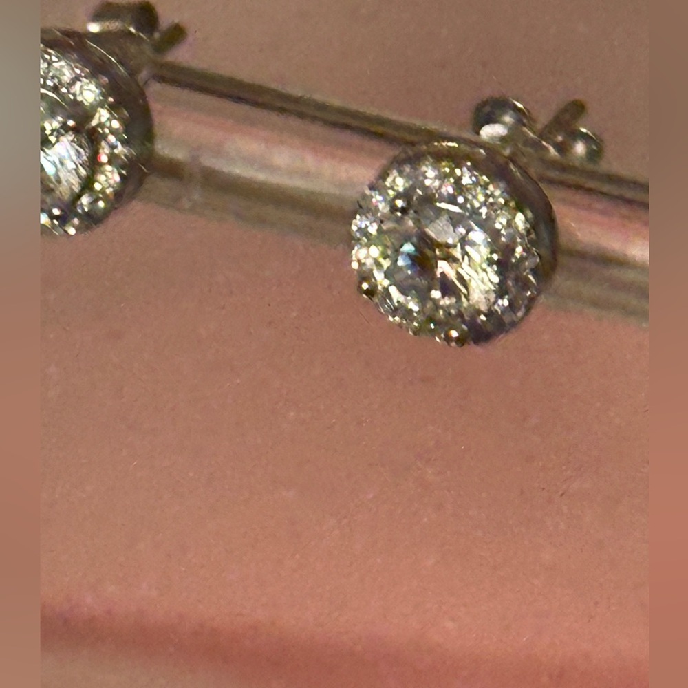 Moissanite One Carat Halo Earrings in Sterling Silver - Picture 3 of 4
